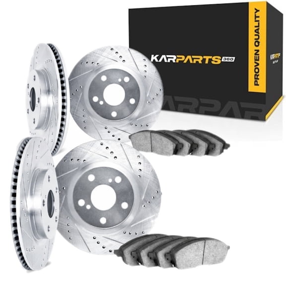 KarParts360 For Infiniti G37 2009 10 11 12 2013 Rotor Set | Silver | 5000 Advanced Series | Drilled and Slotted Rotor Style | With Brake Pads