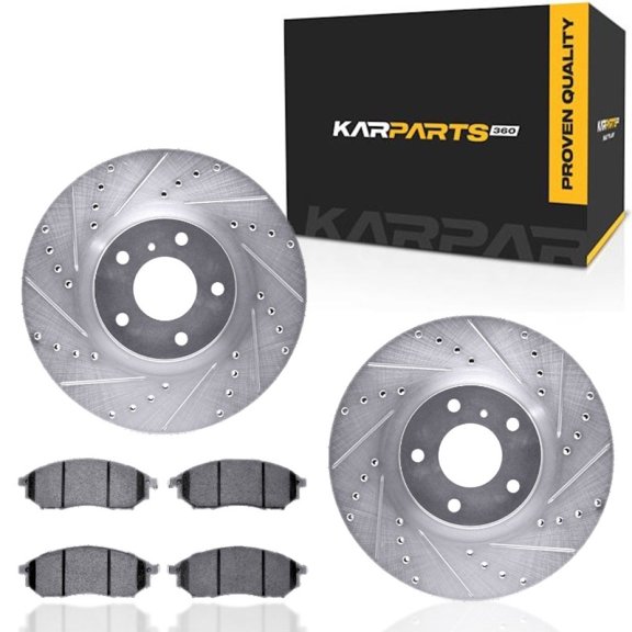 KarParts360 For Infiniti M45 2006 07 08 09 2010 Rotor Set Front | Silver | Series: 5000 Advanced | Drilled and Slotted