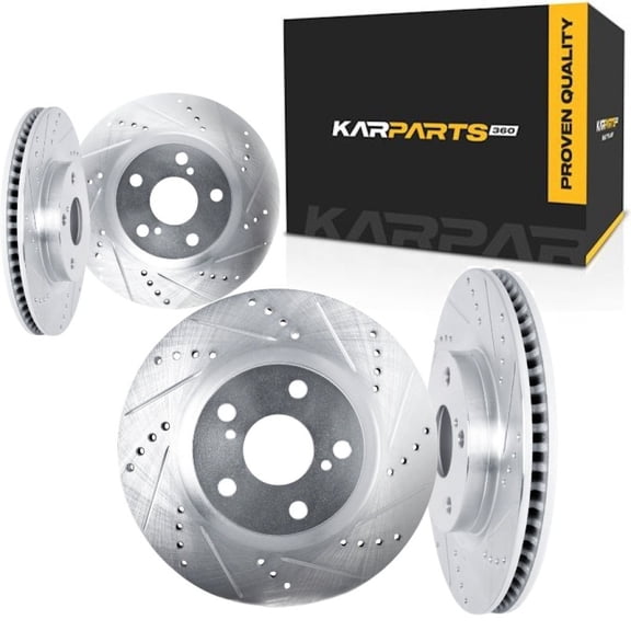 KarParts360 For Land Rover Range Rover 2018 2019 Brake Rotor Set Front and Rear | Cast Iron | Silver | Vented Rotor | Drilled And Slotted