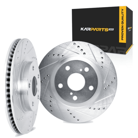 KarParts360 For Land Rover Range Rover Velar 2018 2019 2020 Brake Rotor Set Rear | Cast Iron | Silver | Vented Rotor | Drilled and Slotted