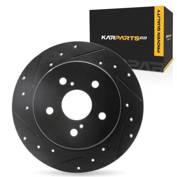 KarParts360 For Lexus UX200 2019 2020 2021 2022 Brake Rotor Driver Side | Rear | Cast Iron | Black | Drilled And Slotted | Solid Rotor