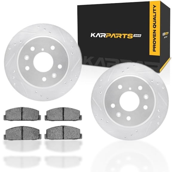 KarParts360 For Mazda RX-7 1990 1991 Rotor Set | Silver | Drilled And Slotted | With Brake Pads