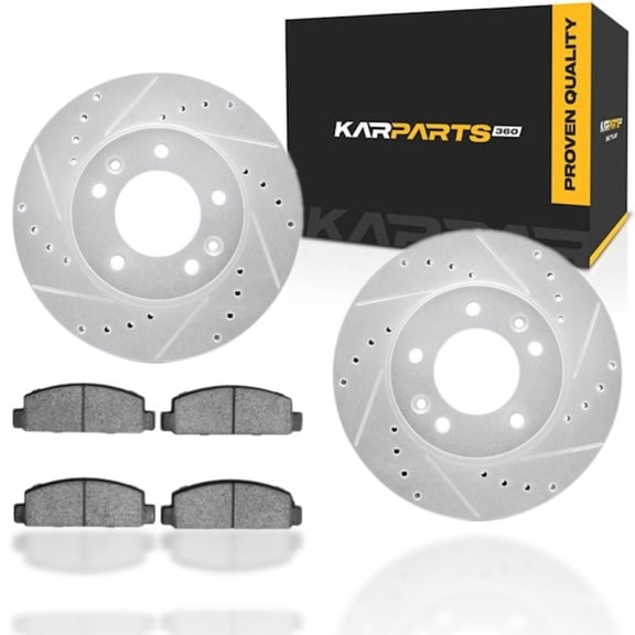 KarParts360 For Mazda RX-7 1990 1991 Rotor Set | Silver | Drilled And Slotted | With Brake Pads