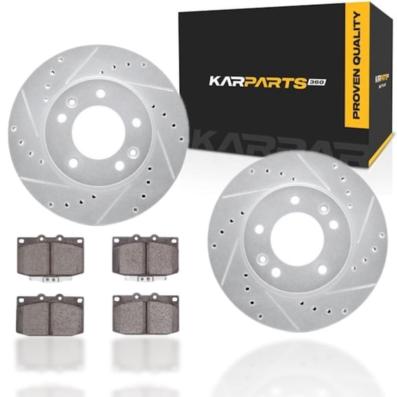 KarParts360 For Mazda RX-7 1990 1991 Rotor Set | Silver | Drilled And Slotted | With Brake Pads