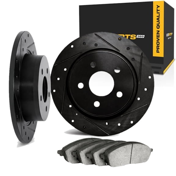 KarParts360 For Mercedes-Benz G55 AMG 2003-2011 Brake Rotor Set | Cast Iron | Black | Vented Rotor | Drilled And Slotted