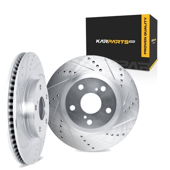 KarParts360 For Mercury Cougar 1993 94 95 96 1997 Brake Rotor Set | Rear | Cast Iron Rotor | Silver | Vented | Drilled And Slotted