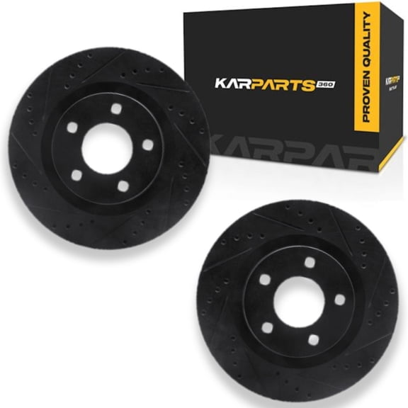 KarParts360 For Mitsubishi RVR 2011 12 13 14 15 2016 Rotor Set Rear | Black | Drilled And Slotted
