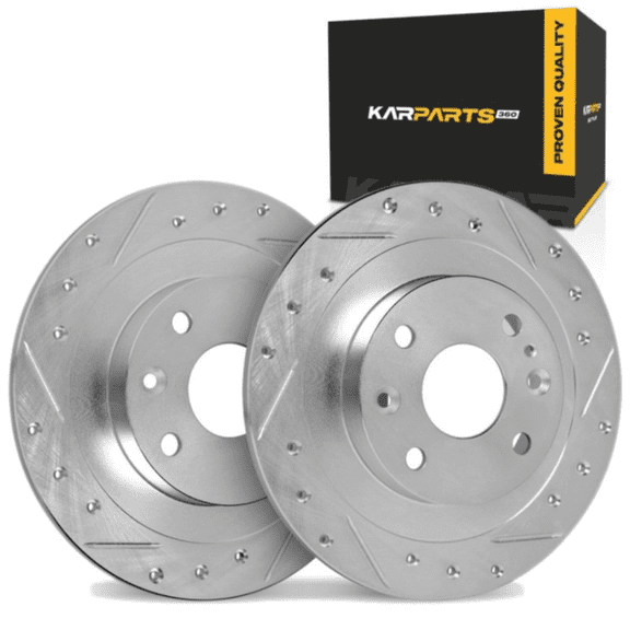 KarParts360 For Mitsubishi Space Star 2003 2004 Brake Rotor Set Rear | Cast Iron | Silver | Vented Rotor | Drilled and Slotted