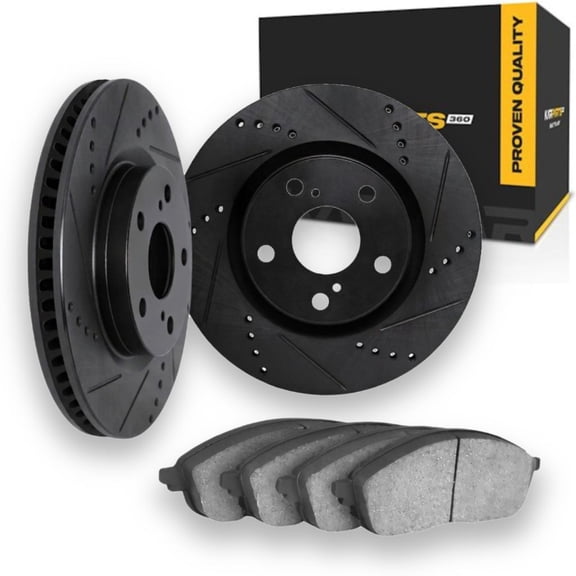 KarParts360 For Nissan 350Z 2006 2007 2008 2009 Brake Rotor Set | Cast Iron | Black | Vented Rotor | Drilled And Slotted
