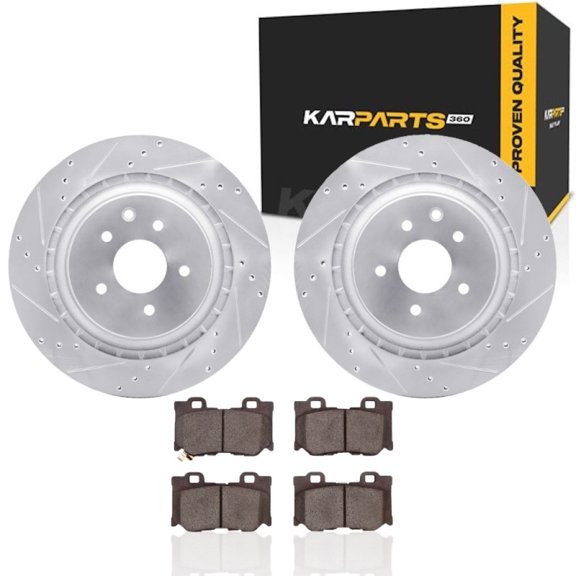KarParts360 For Nissan 350Z 2009 Rotor Set | Cast Iron | Silver | Vented | Excluded Calipers | Drilled and Slotted