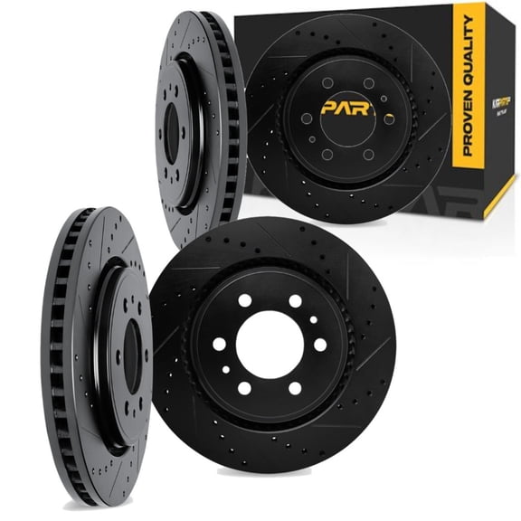 KarParts360 For Nissan Xterra 2005-2015 Brake Rotor Front and Rear | Black | Drilled and Slotted