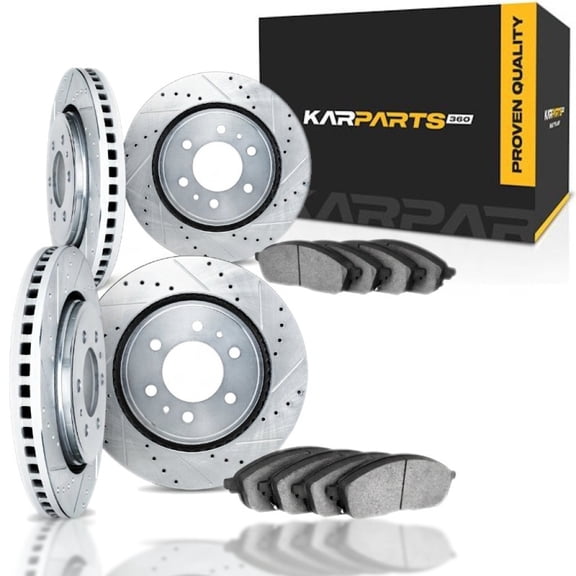 KarParts360 For Oldsmobile Bravada 2002 2003 2004 Brake Set | Silver | Drilled And Slotted Rotor Style