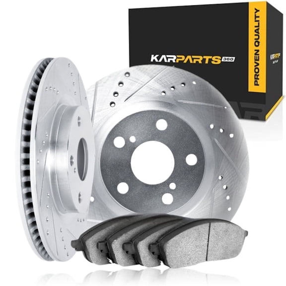 KarParts360 For Porsche Cayenne 2008 2009 2010 Brake Rotor Set Front | Cast Iron | Silver | Vented | Drilled And Slotted Style | Excluded Calipers