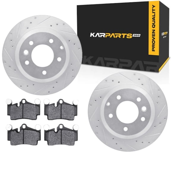 KarParts360 For Porsche Cayenne 2008 2009 2010 Rotor Set | Silver | Drilled And Slotted Rotor Style