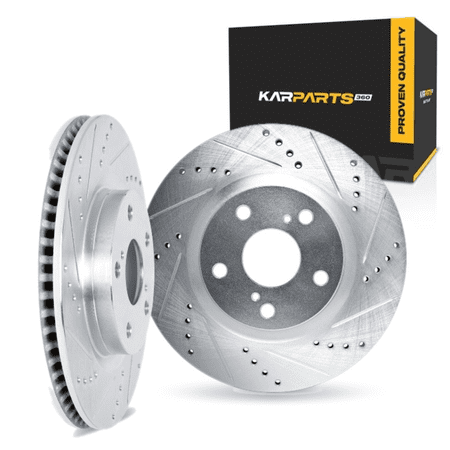 KarParts360 For Porsche Taycan 2020 21 22 23 24 2025 Brake Rotors Front | Cast Iron | Silver | Vented Rotor | Drilled and Slotted