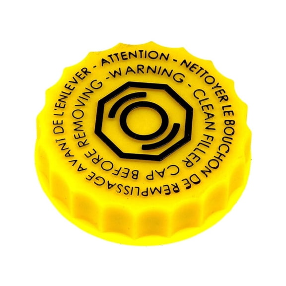 KarParts360 For Ram 2500/3500 2019 20 21 22 23 2024 Master Cylinder Cap | Plastic, Rubber | Gloss Finish | Yellow | Screw-On Attachment | Round Shape