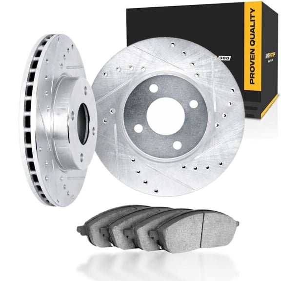 KarParts360 For Saab 900 1990 1991 1992 1993 Rotor Set | Silver | With Ceramic Brake Pads | Drilled And Slotted