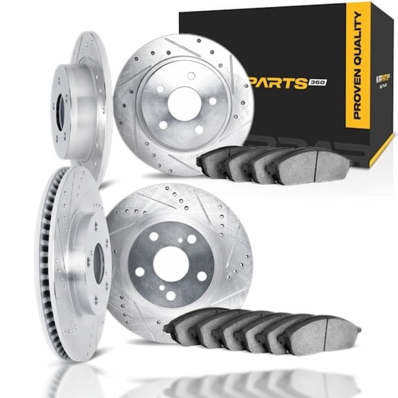 KarParts360 For Saturn Aura 2007 2008 2009 Rotor Set Front and Rear | Cast Iron | Silver | Vented Rotor | Excluded Calipers | Drilled and Slotted