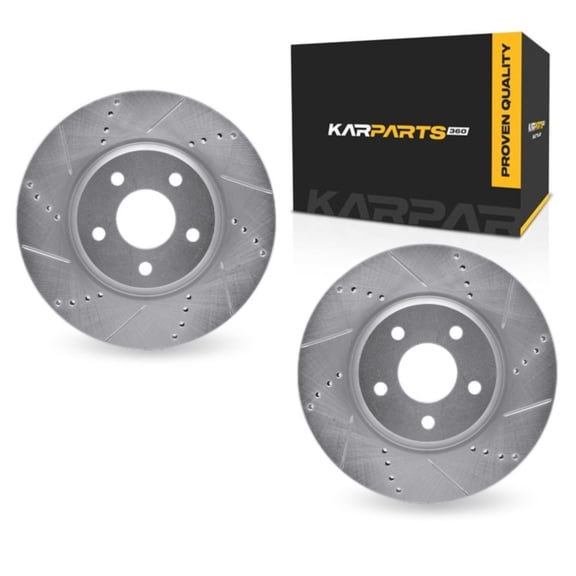 KarParts360 For Saturn Ion 2004 2005 2006 2007 Brake Rotor Set | Silver | Drilled And Slotted Rotor Style