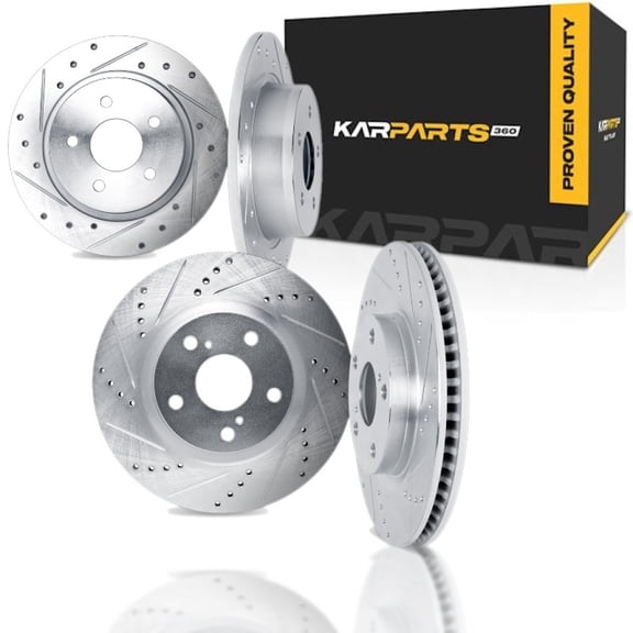 KarParts360 For Saturn Ion 2004 2005 2006 2007 Brake Rotor Set | Silver | Drilled And Slotted