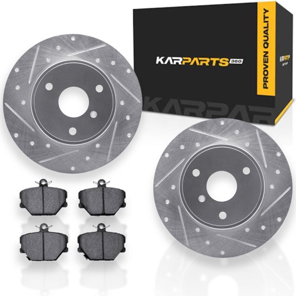 KarParts360 For Smart Fortwo 2005-2015 Rotor Set | Silver | With Ceramic Brake Pads | Drilled And Slotted