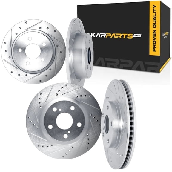 KarParts360 For Subaru WRX 2012 2013 2014 Brake Rotor Set Front and Rear | Cast Iron | Silver | Vented Rotor | Drilled And Slotted