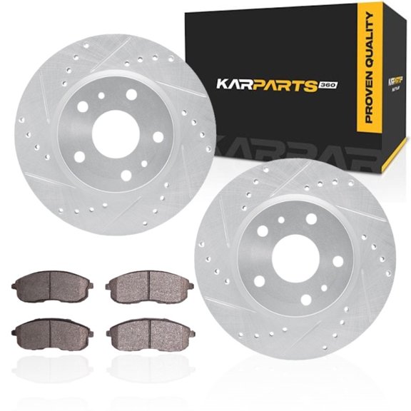 KarParts360 For Suzuki SX4 Crossover 2012 Rotor Set | Cast Iron | Silver | Vented Rotor | Excluded Calipers | Drilled And Slotted