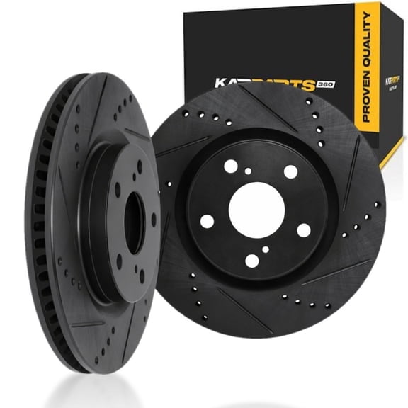 KarParts360 For Tesla S/X 2017 18 19 20 2021 Rotor Set Rear | Cast Iron | Black | Vented Rotor | Drilled And Slotted