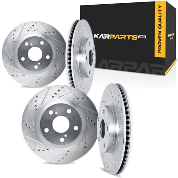 KarParts360 For Tesla X 2016 17 18 19 20 2021 Rotors | Silver | Drilled And Slotted Rotor Style