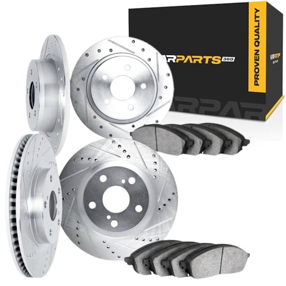 KarParts360 For Toyota Camry 2000 2001 Brake Rotor Set Front And Rear | Cast Iron | Silver | Vented | Drilled And Slotted Style | Excluded Calipers