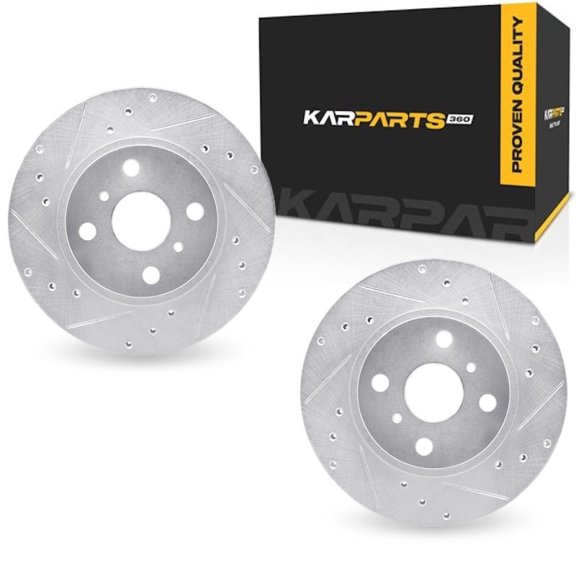 KarParts360 For Toyota Corolla 1990 1991 Brake Rotor Set | Silver | Drilled And Slotted