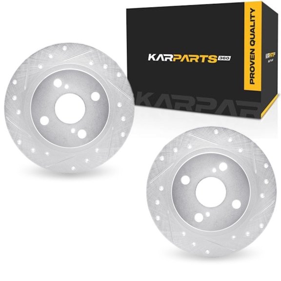 KarParts360 For Toyota Corolla 1990 1991 Brake Rotor Set | Silver | Drilled And Slotted