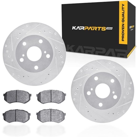 KarParts360 For Toyota Cressida 1990 1991 1992 Rotor Set | Silver | Drilled And Slotted | With Brake Pads