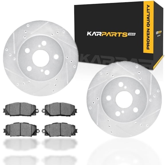 KarParts360 For Toyota Prius AWD-e 2019 2020 2021 2022 Rotor Set | Silver | Drilled And Slotted | With Brake Pads