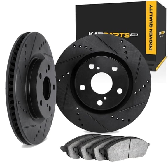 KarParts360 For Toyota Supra 2021 2022 2023 Brake Rotor Set | Cast Iron | Black | Vented Rotor | Drilled And Slotted
