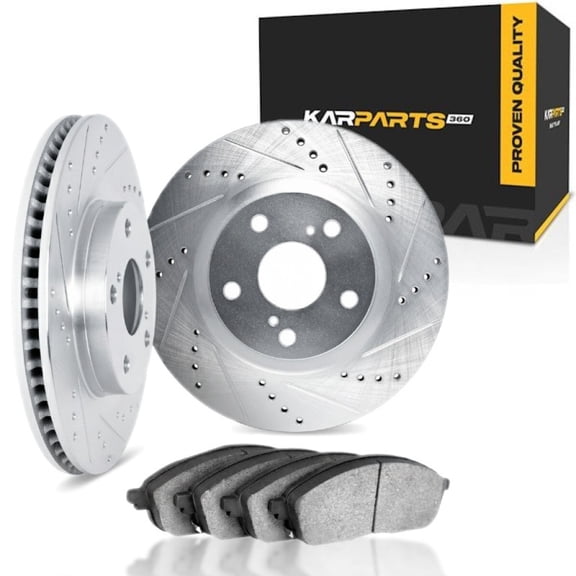 KarParts360 For Toyota Supra 2021 22 23 24 2025 Brake Set Front | Cast Iron | Silver | Vented Rotor | Drilled And Slotted