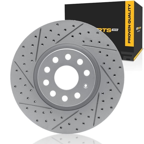 KarParts360 For Volkswagen CC 2009-2017 Brake Rotor Front, Driver Side | Vented Rotor | Coated | Drilled And Slotted | 5 Lug Holes