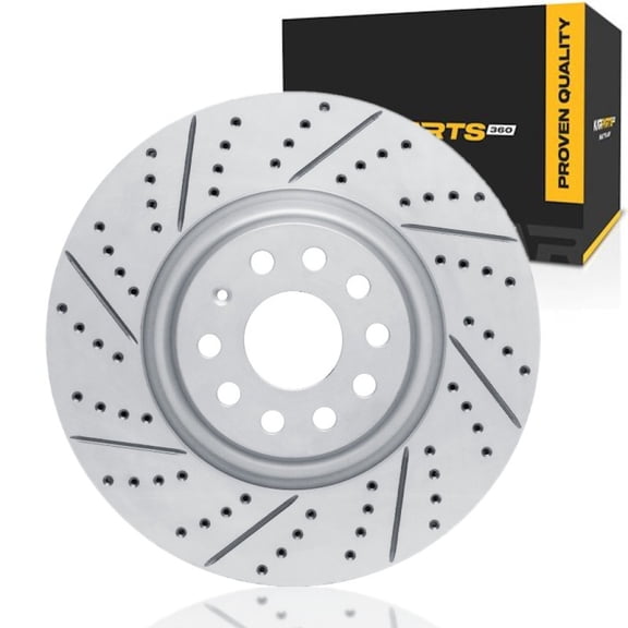 KarParts360 For Volkswagen CC 2014 Brake Rotor Front, Driver Side | Vented Rotor | Coated | Drilled And Slotted | 5 Lug Holes