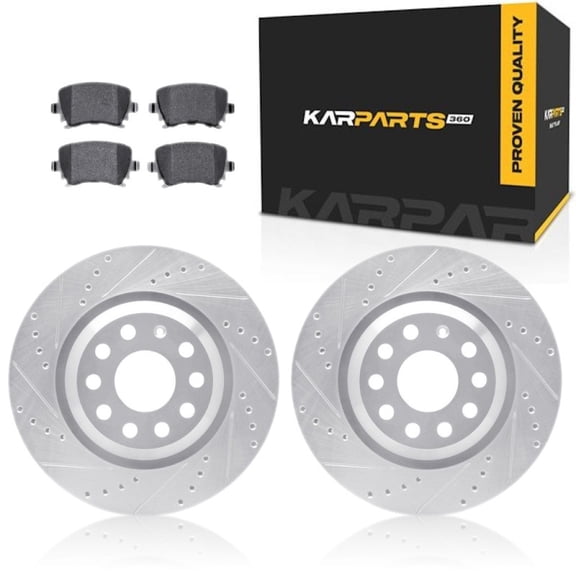 KarParts360 For Volkswagen GTI 2015-2021 Brake Rotor Set Rear | Cast Iron | Silver | Vented | Drilled And Slotted Style | Excluded Calipers