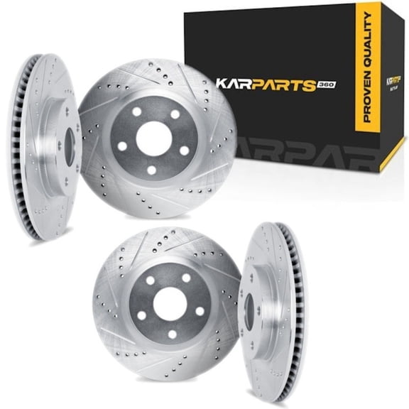 KarParts360 For Volkswagen GTI 2015-2024 Brake Rotor Set Front and Rear | Cast Iron | Silver | Vented Rotor | Drilled And Slotted