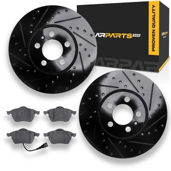 KarParts360 For Volkswagen Jetta 2000 01 02 03 04 2005 Brake Rotor Set | Drilled And Slotted | With Brake Pads