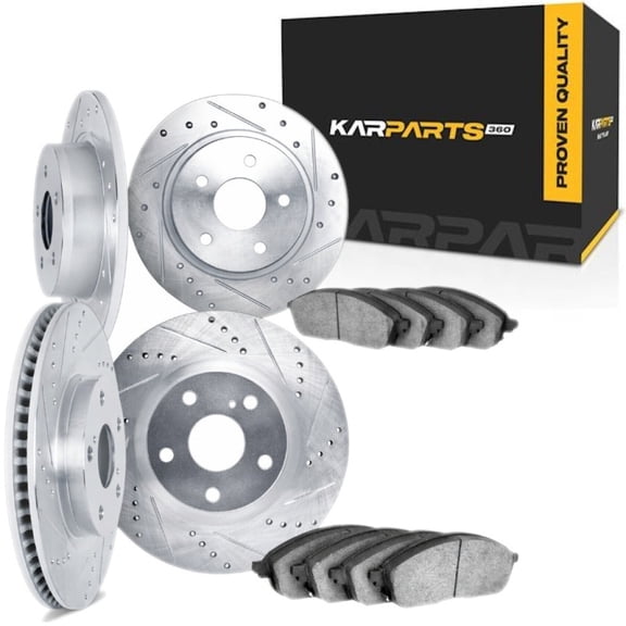 KarParts360 For Volkswagen Jetta 2000 01 02 03 04 2005 Rotor Set | Silver | 5000 Advanced Series | Drilled and Slotted Rotor Style | With Brake Pads