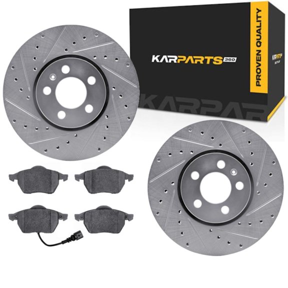 KarParts360 For Volkswagen Jetta 2000 01 02 03 04 2005 Rotor Set | Silver | Drilled And Slotted Rotor Style