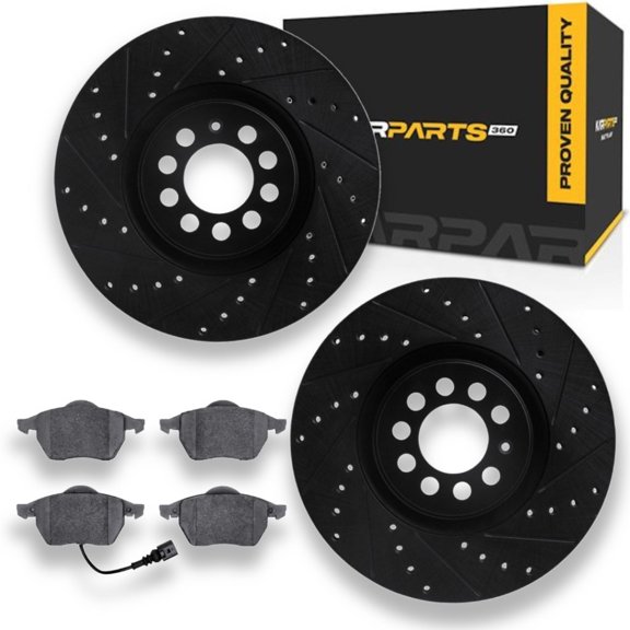KarParts360 For Volkswagen Jetta 2004 2005 Brake Rotor Set | Drilled And Slotted | With Brake Pads