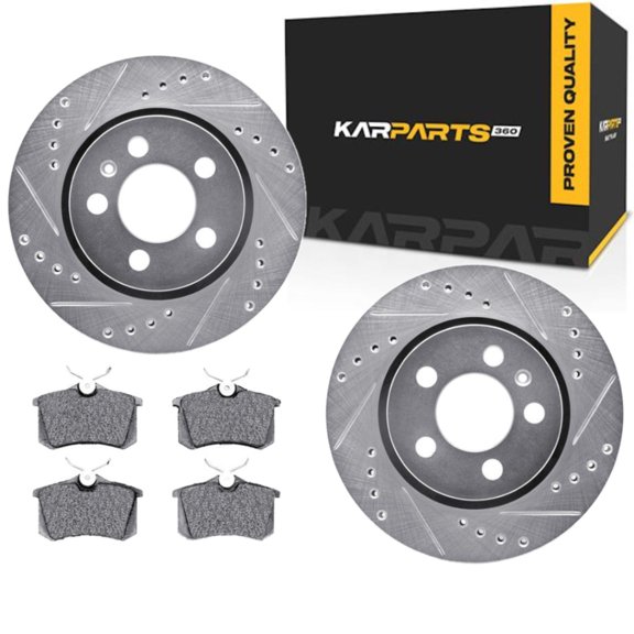 KarParts360 For Volkswagen Jetta 2004 2005 Rotor Set | Silver | Drilled And Slotted Rotor Style