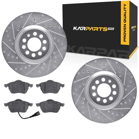 KarParts360 For Volkswagen Jetta 2004 2005 Rotor Set | Silver | Drilled And Slotted Rotor Style