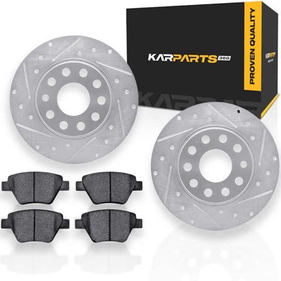 KarParts360 For Volkswagen Jetta/Golf 2010 11 12 13 2014 Rotor Set | Silver | With Ceramic Brake Pads | Drilled And Slotted