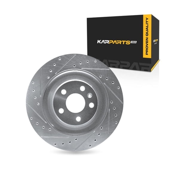 KarParts360 For Volvo C40 2022 2023 Disc Brake Rotor Driver Side | Rear | Silver Color | Drilled & Slotted Style | 5 Stud/Lug Hole