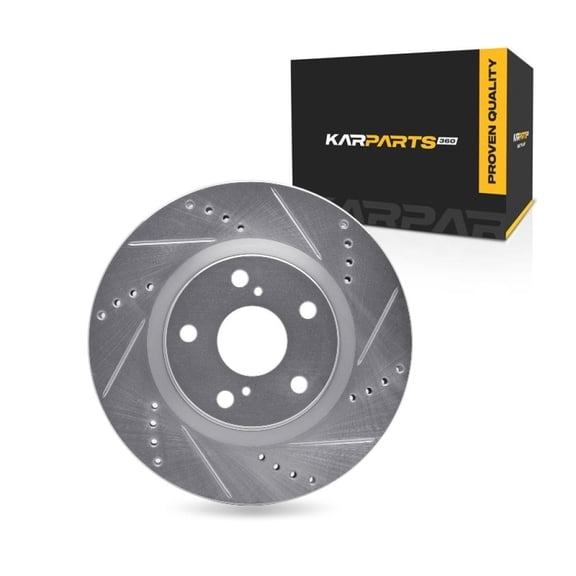 KarParts360 For Volvo C40 2022 2023 Disc Brake Rotor Passenger Side | Rear | Silver Color | Drilled & Slotted Style | 5 Stud/Lug Hole
