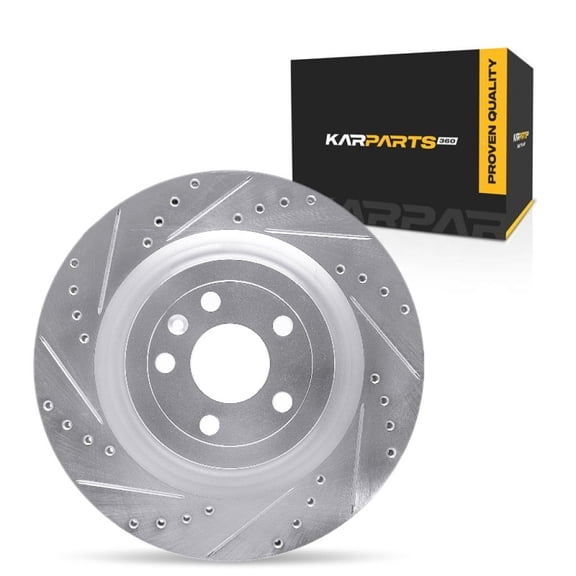 KarParts360 For Ford Explorer/Flex/Taurus 2013-2019 Brake Rotor Set Front, Driver Side | Cast Iron | Silver Finish | Vented | Drilled & Slotted Style | 114.3 Millimeters/4.50 Inches Bolt Circle